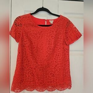 J. Crew Vibrant Orange Lace Top
